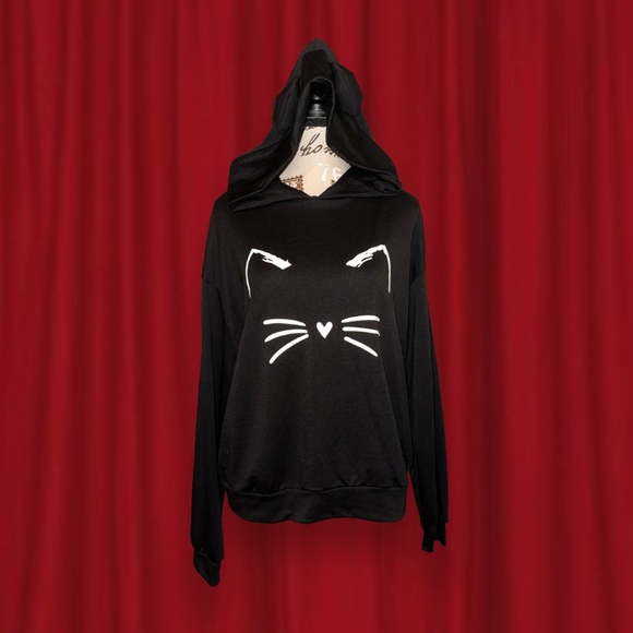 hooded cat printed hoodie sweatshirt - Picture 1 of 5